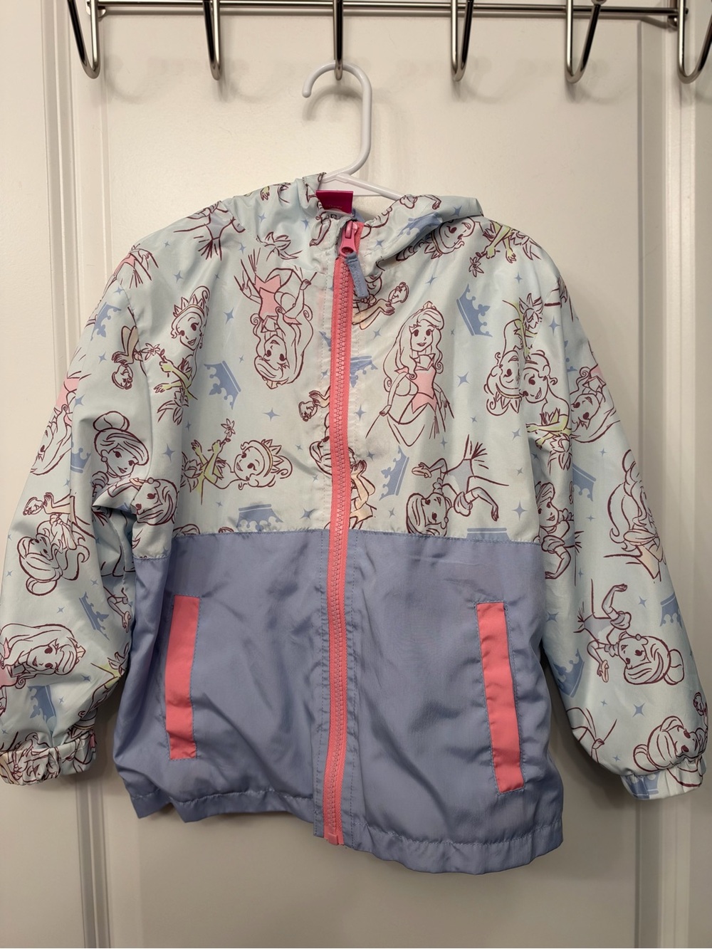 Disney Girls Light Blue & Lavender Princess Hooded Raincoat with Pink Trim